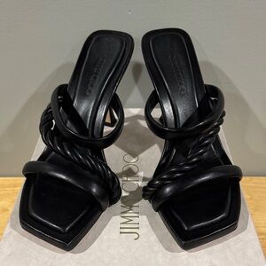 Jimmy Choo Black Diosa 90 Leather Mule Sandal Heels ( true size US 7).